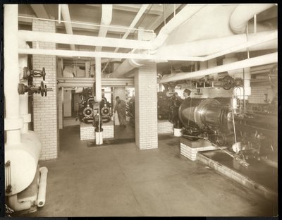 Interior view of an equipment boiler room at the New York City Bridge Dept., 1905 by Byron Company